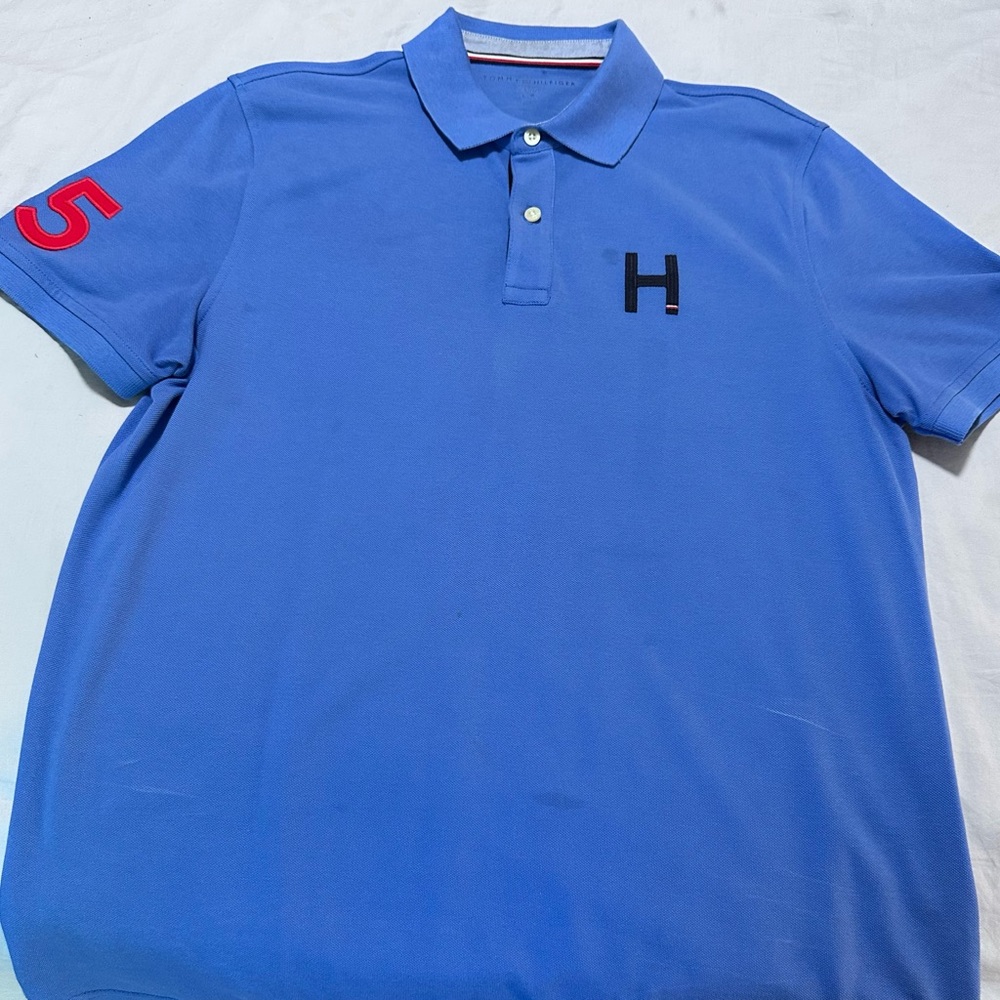 Tommy Hilfiger Blue Polo with Red Number Detail